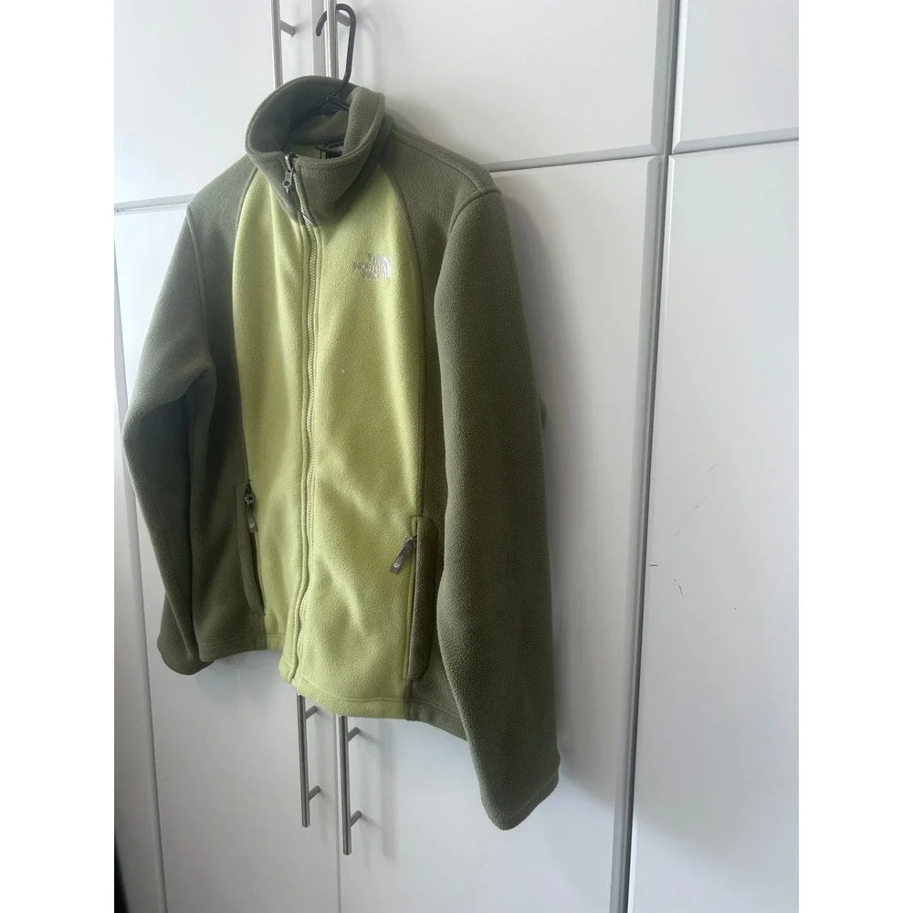 The North Face‎ Full Zip Fleece Jacket Green Two Tone Mock Neck Mens Medium